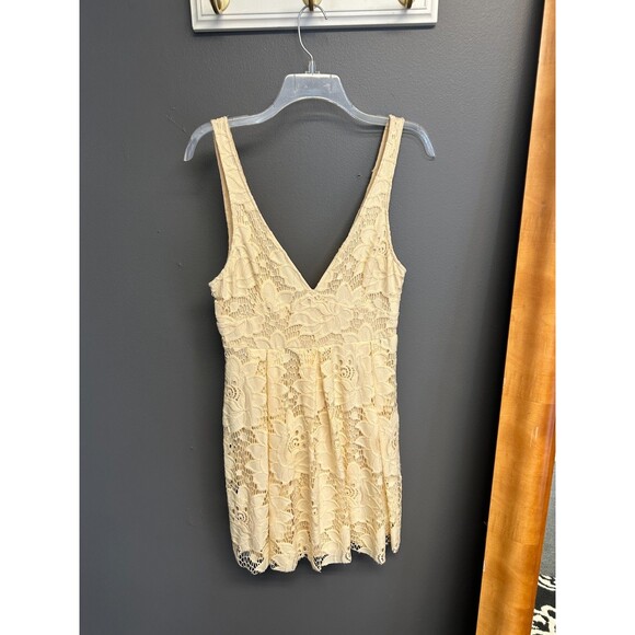 Free People Dresses & Skirts - Free People Womens Size 10 Cream Mini Dress Lace Skater Boho Western Fit Flare